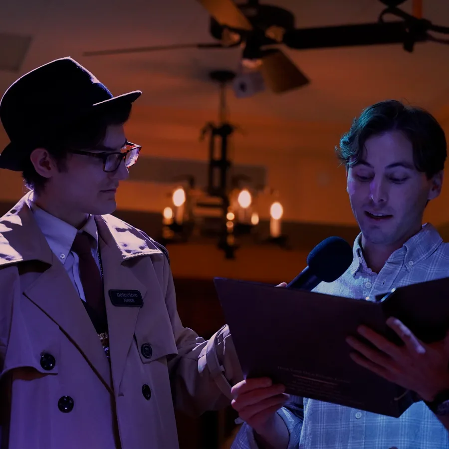 Professional actors performing at a Salt Lake City murder mystery