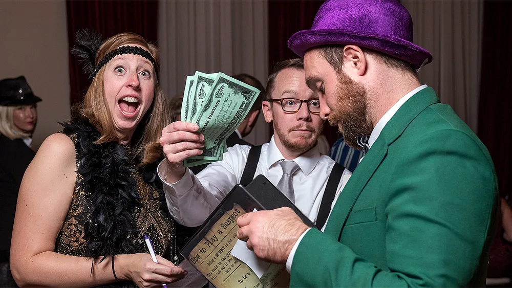 Guests enjoying a Salt Lake City murder mystery party