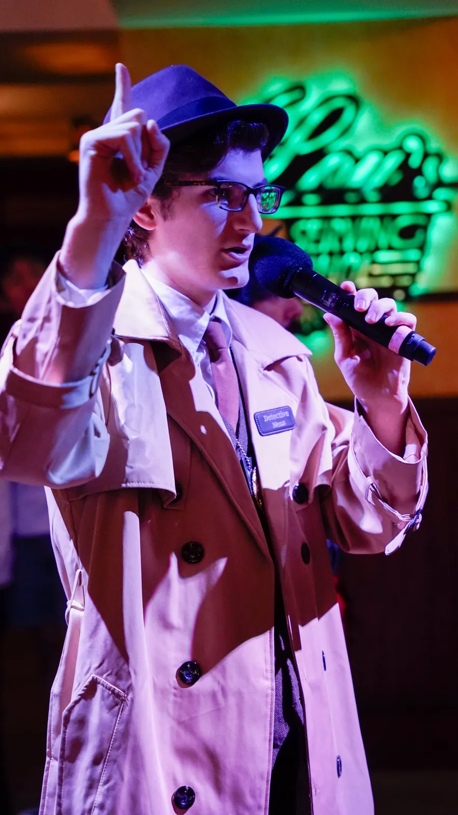 A Murder Mystery Company actor working the room at a Salt Lake City show